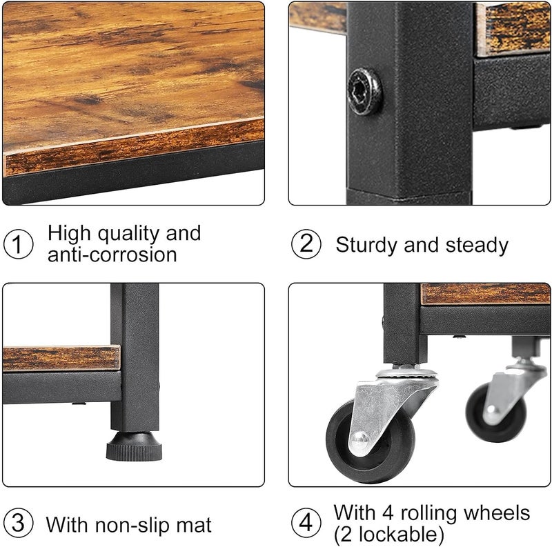 CADUKE Rolling Kitchen Cart Industrial Serving Cart 4 Tier Wood Utility Island on Wheels Rolling Bar Cart with Storage Farmhouse Microwave Table Serving Trolley Stand for Bathroom Living Room, Brown - Image 5